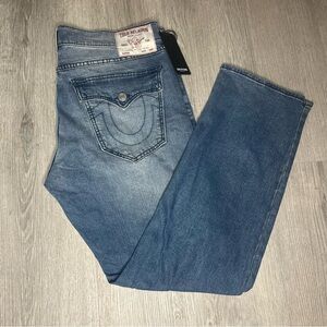 NWT True Religion Geno SN Flap Slim Light Autumn Walk Wash Denim Jeans 36x32